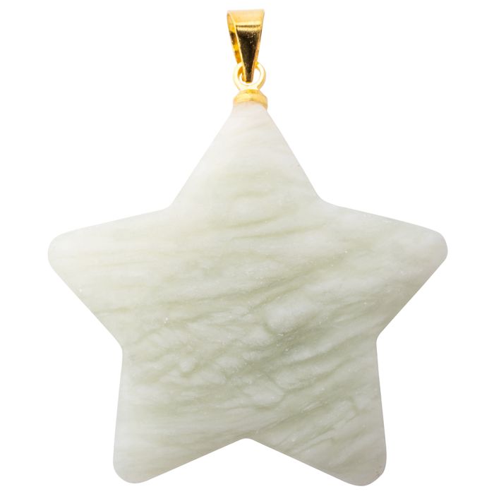 New Jade Puff Star Pendant with Gold Plated Bail (1pc) 