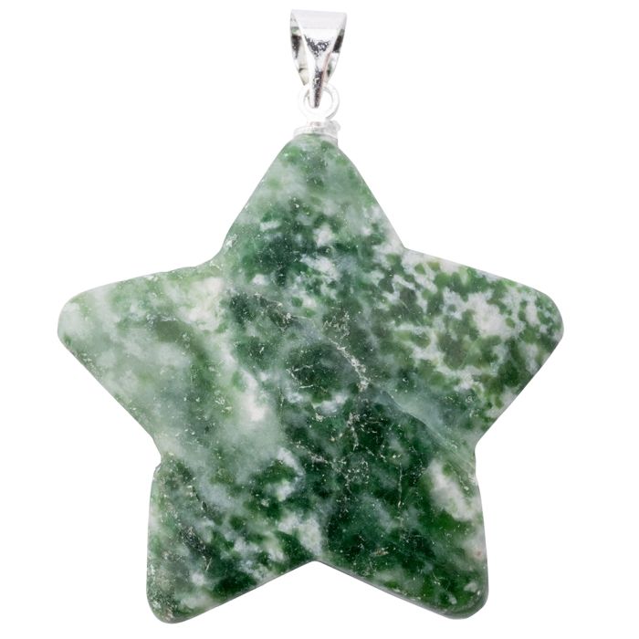 Green Snake Jade Puff Star Pendant with Silver Plated Bail (1pc) NETT