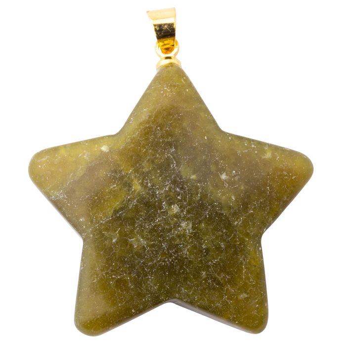 Olive Jade Puff Star Pendant with Gold Plated Bail (1pc) 