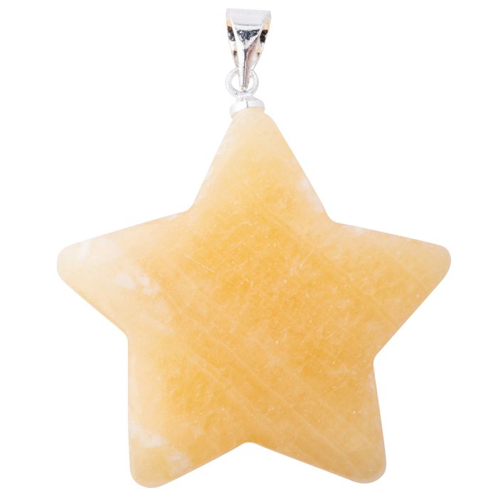 Yellow Calcite Puff Star Pendant with Silver Plated Bail (1pc) 