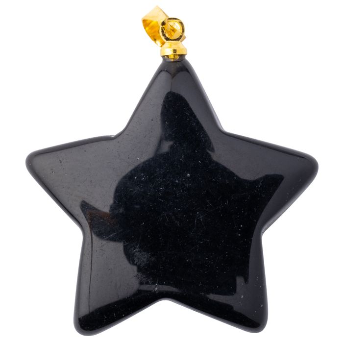 Black Obsidian Puff Star Pendant with Gold Plated Bail (1pc) 