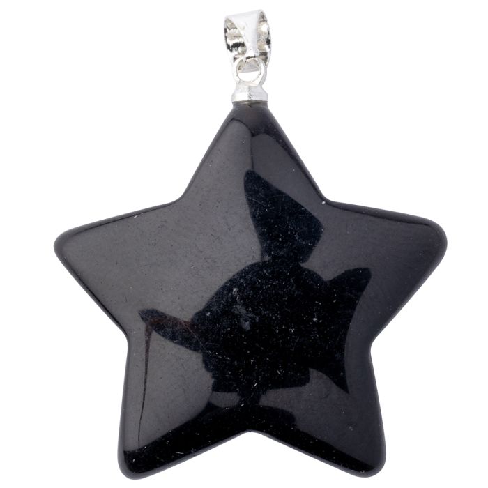 Black Obsidian Puff Star Pendant with Silver Plated Bail (1pc) NETT