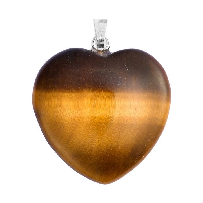 Tiger Eye Heart Pendant 25mm Silver Plated Bail (1pc) NETT