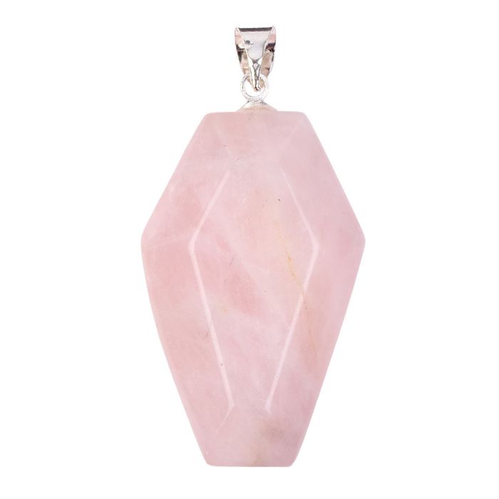 Rose Quartz Coffin Pendant with Silver Plated Bail 19x30mm (1pc) NETT