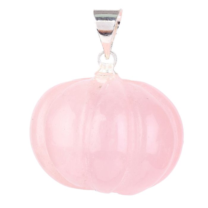 Rose Quartz Mini Pumpkin Pendant with Silver Plated Bail 20mm (1pc) NETT