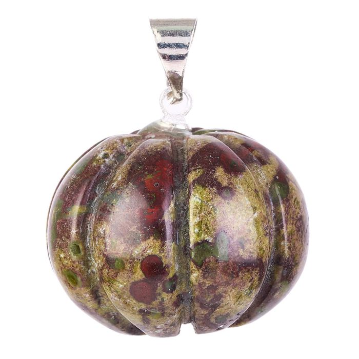 Dragon Stone Mini Pumpkin Pendant with Silver Plated Bail 20mm (1pc) NETT