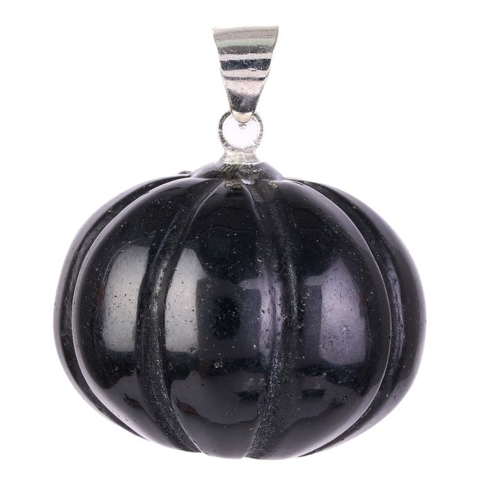 Black Obsidian Mini Pumpkin Pendant with Silver Plated Bail 20mm (1pc) NETT