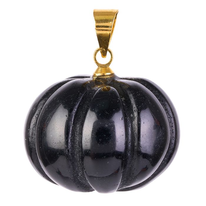 Black Obsidian Mini Pumpkin Pendant with Gold Plated Bail 20mm (1pc) NETT