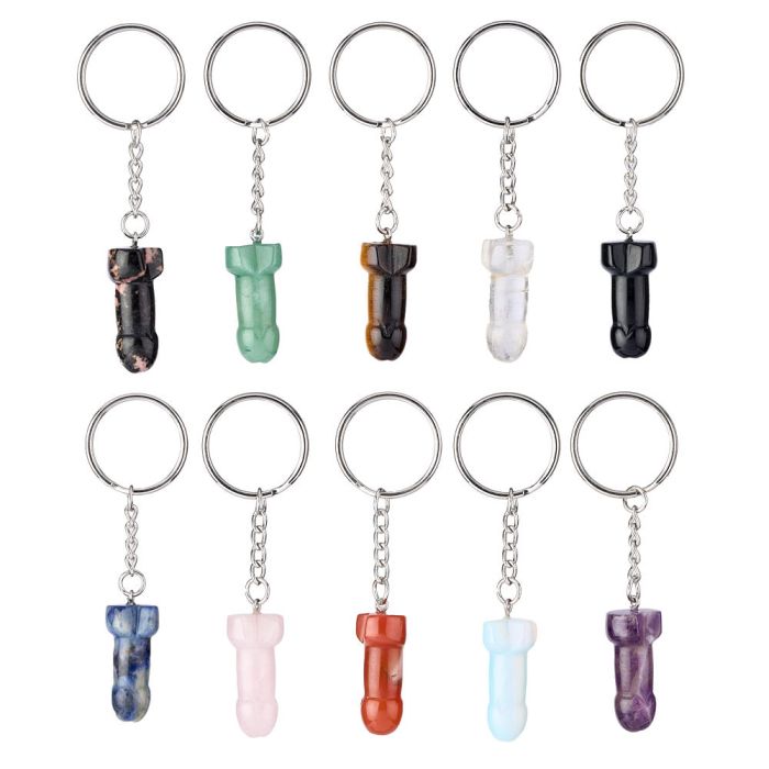Penis Keyring 35mm Assorted Stones (10pcs)