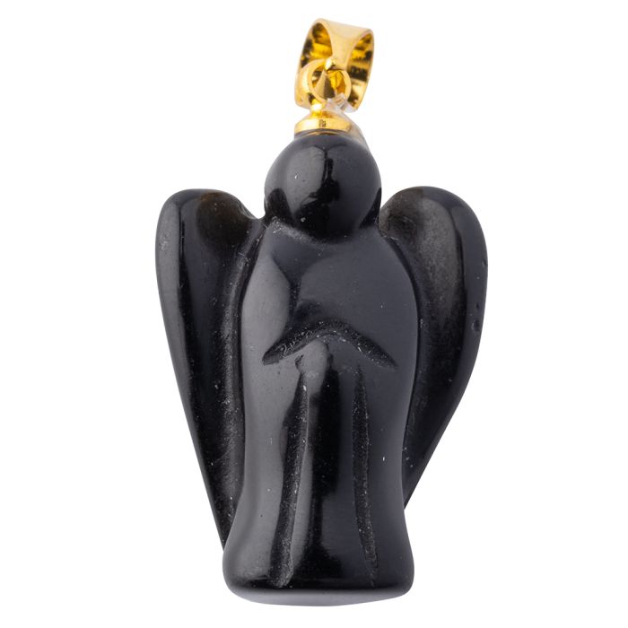 Black Obsidian Angel Pendant, Gold Plated Bail 20mm (1pc) NETT