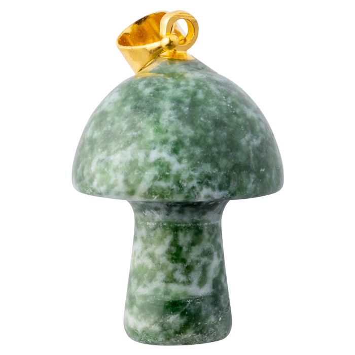 Snake Dragon Jade Mushroom Pendant 20mm, Gold Plated Bail (1pc) NETT