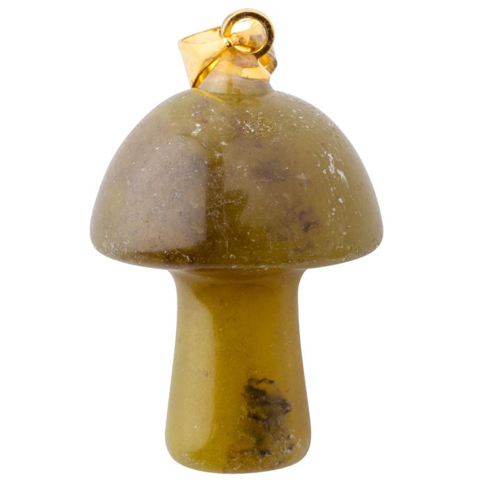 Olive Jade Mushroom Pendant 20mm, Gold Plated Bail (1pc) NETT