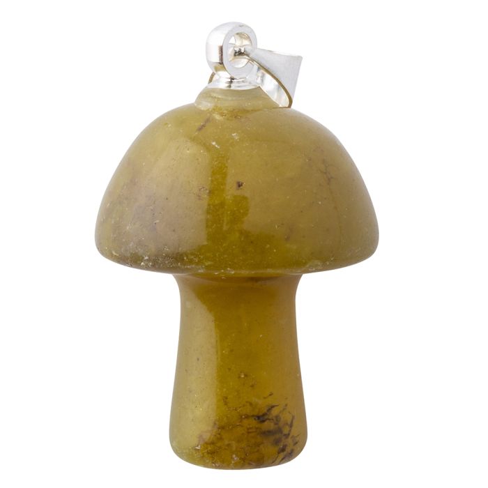 Olive Jade Mushroom Pendant 20mm, Silver Plated Bail (1pc) NETT