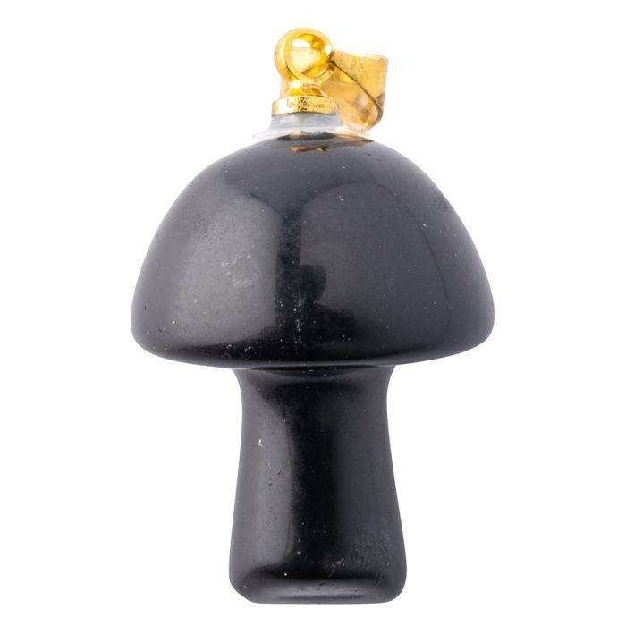 Black Obsidian Mushroom Pendant 20mm, Gold Plated Bail (1pc) NETT