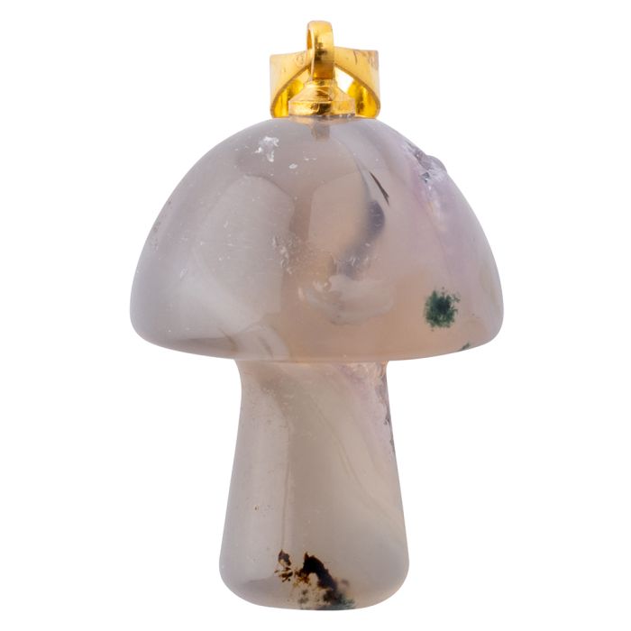 Grey Agate Mushroom Pendant 20mm, Gold Plated Bail (1pc) NETT