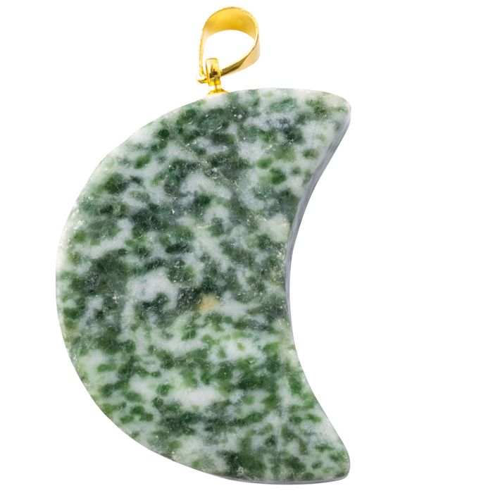 Snake Dragon Jade Moon Pendant 30mm, Gold Plated Bail (1pc) NETT