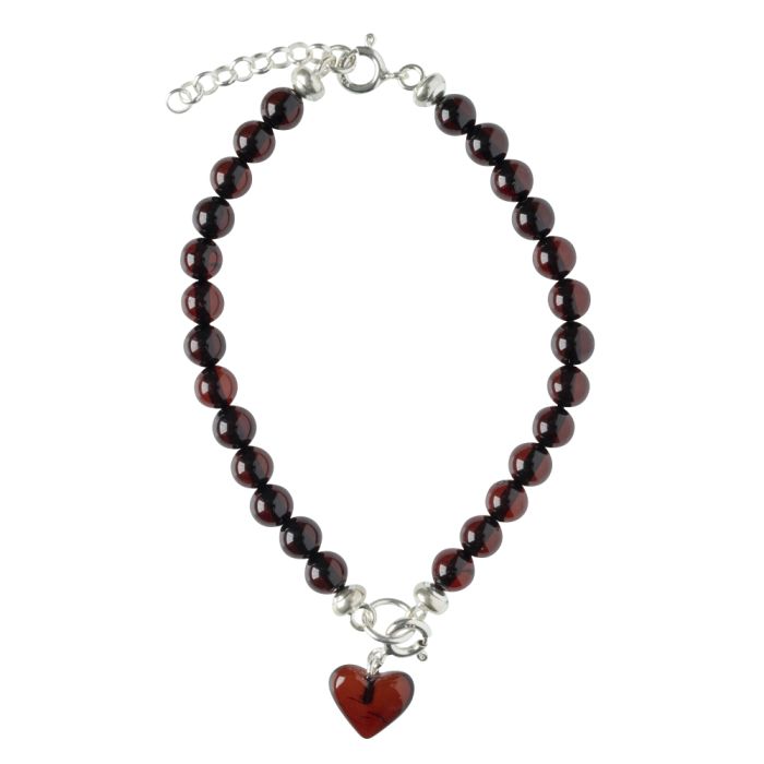 Cognac Amber Bead Bracelet with Heart (1pc) NETT