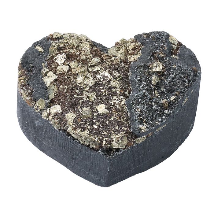 Pyrite on Basalt Heart 50-100g, in Gift Box, Brazil (1pc)