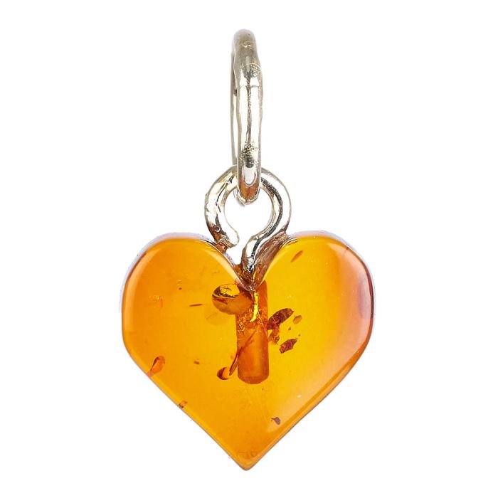 Amber Heart Pendant, Tiny, Sterling Silver (1pc) NFD