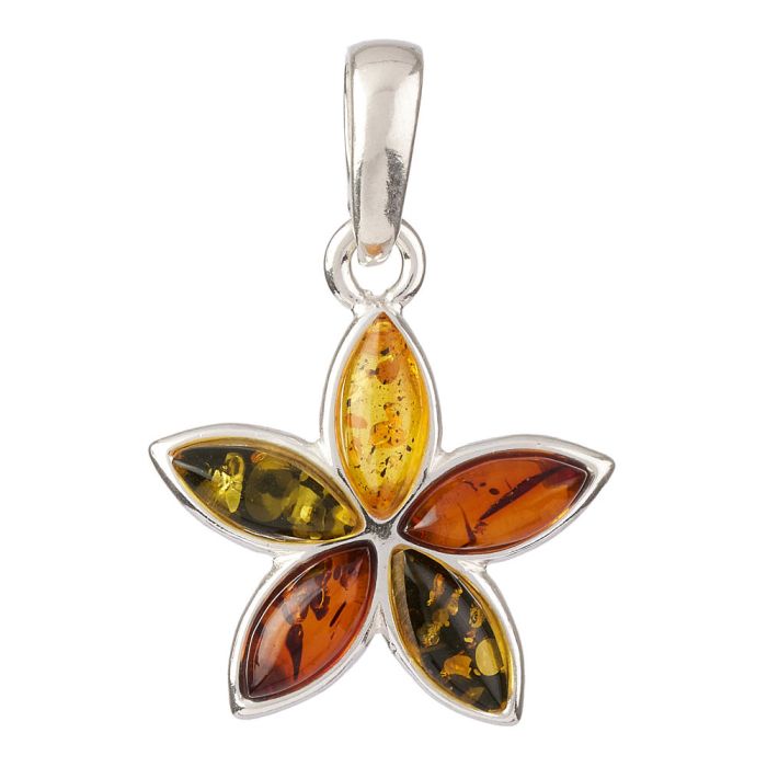 Amber Flower Pendant, Sterling Silver (1pc) NFD