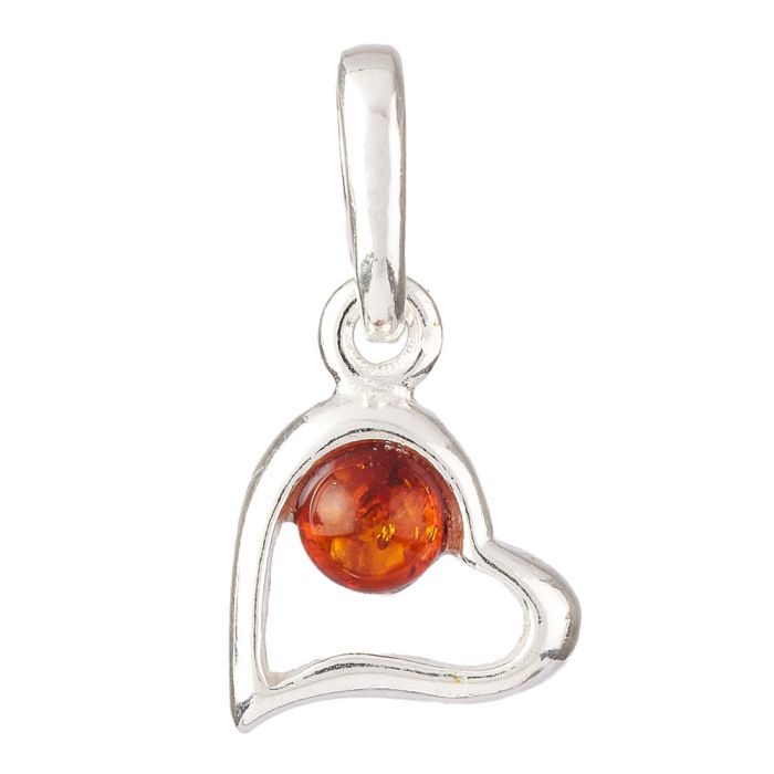 Amber in Heart Pendant, Sterling Silver (1pc) NFD