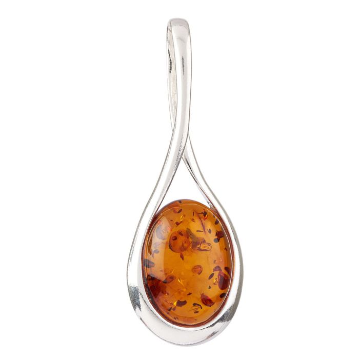 Amber Oval Pendant, Sterling Silver (1pc) NFD