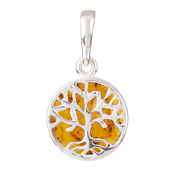 Amber Tree of Life Pendant, Sterling Silver (1pc) NFD