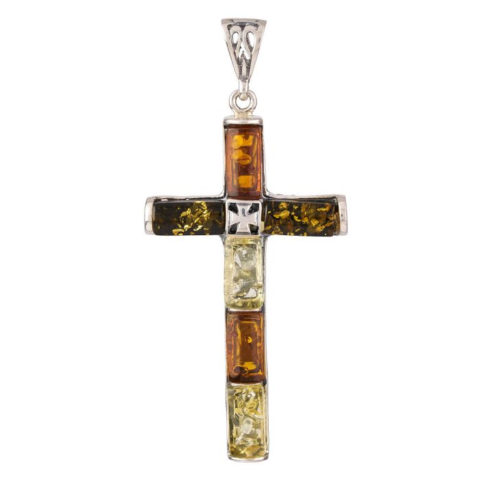 Amber Reversible Cross Pendant, Sterling Silver (1pc) NFD
