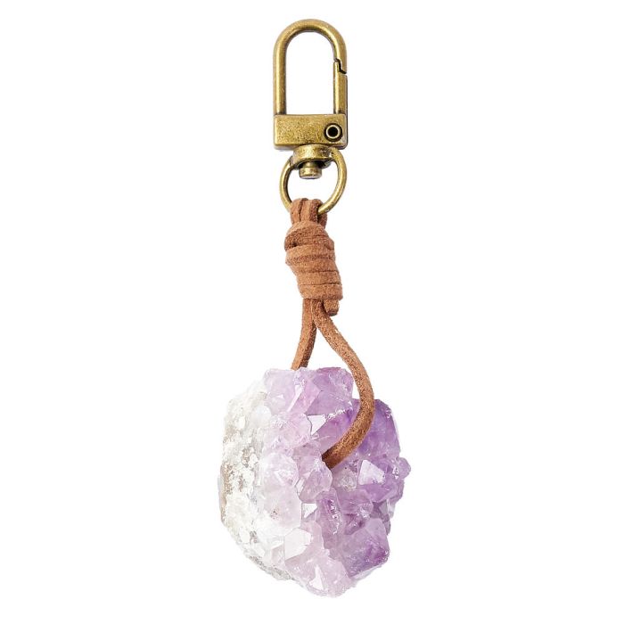 Amethyst Cluster Brass Keyring (1pc)