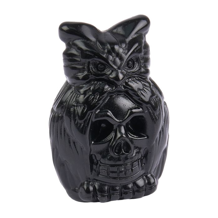 Black Obsidian Owl with Skull, 6cm (1pc) NFD