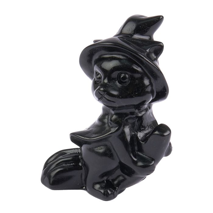 Black Obsidian Cat on Broom, 6cm (1pcs) NFD