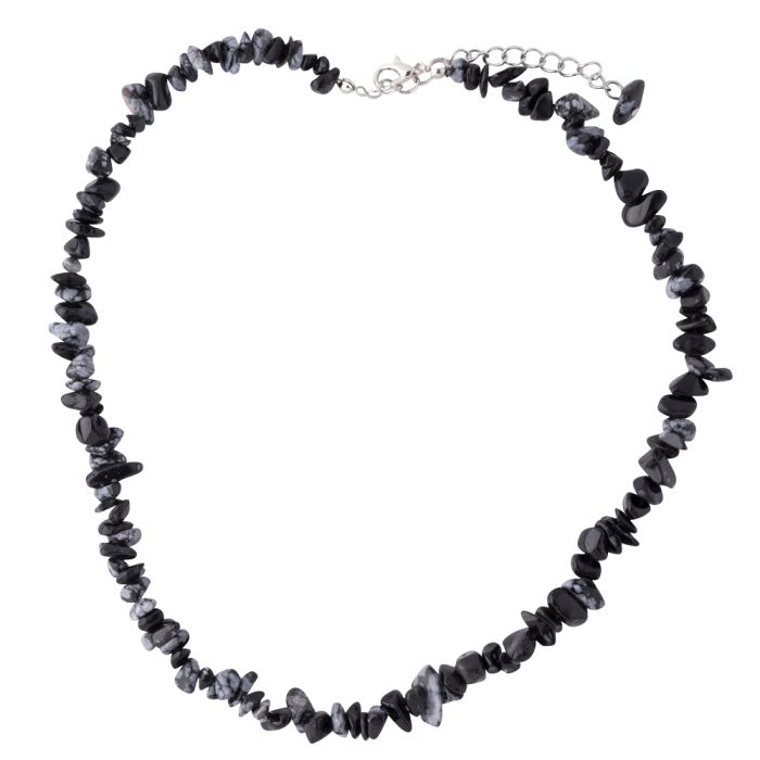 18" Snowflake Obsidian Chip Necklace & Ext Chain (1pc) NETT