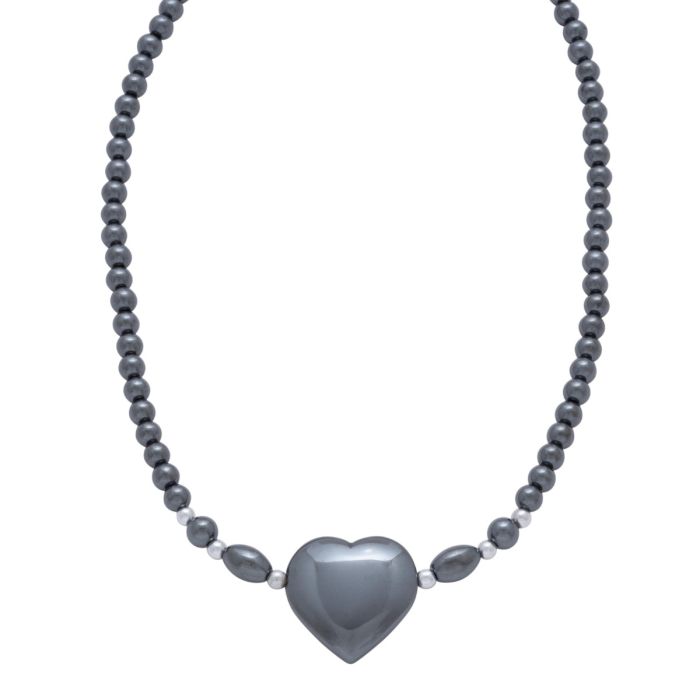 Hematine Bead Necklace with Feature Hematine Heart (1pcs) NETT