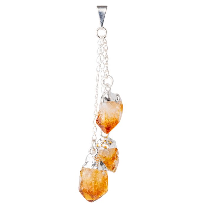 3 Citrine (Heat Treated) Dangle Charms Pendant, Silver Plated (1pc) NETT