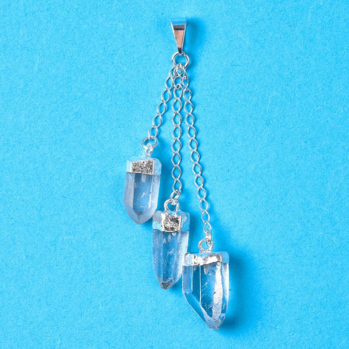 Three Dangling Quartz Points Pendant, Silver Plated (1pc) NETT