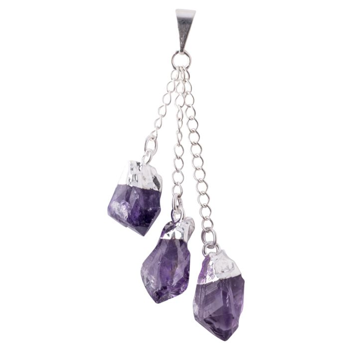 Amethyst 3pc Dangle Charms Pendant, Silver Plated (1pc) NETT