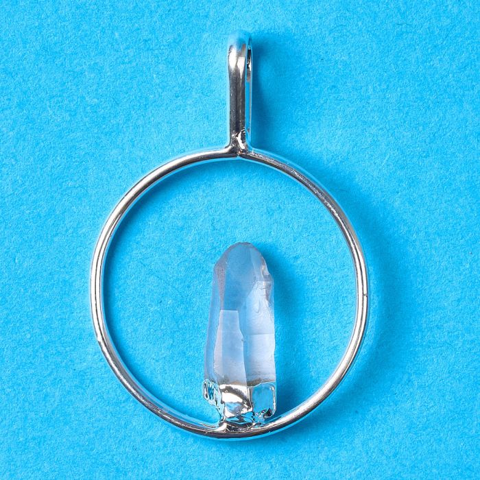 Ring Pendant with fixed Quartz Point, Silver Plated (1pc) NETT