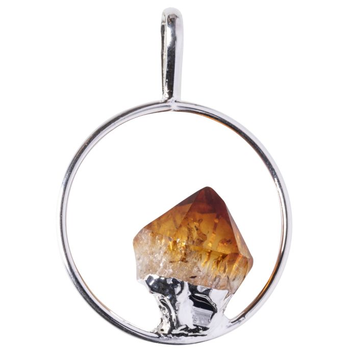 Circle Pendant with Fixed Citrine (Heat Treated) Charm, Silver Plated (1pc) NETT