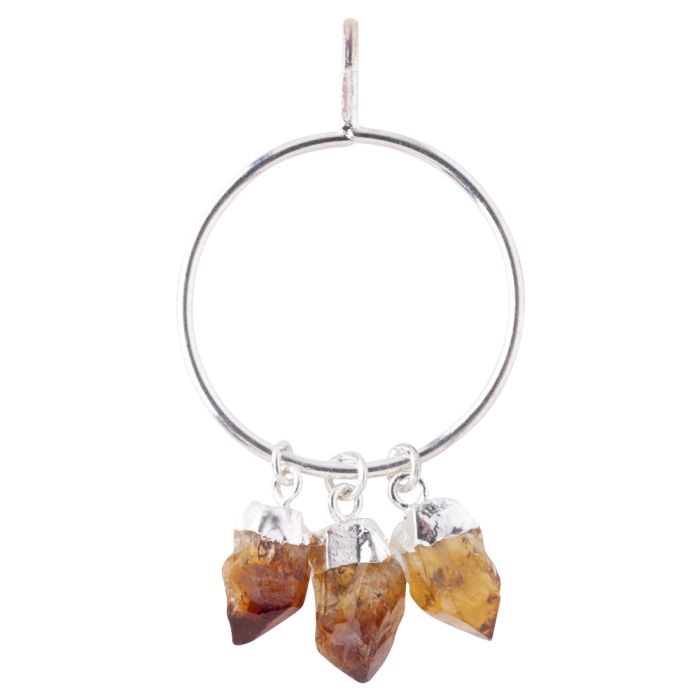 Circle Pendant with 3 Citrine (Heat Treated) Dangles Charms, Silver Plated (1pc) NETT