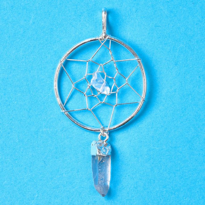 Dream Catcher Pendant with Quartz Dangle Charm, Silver Plated (1pc) NETT