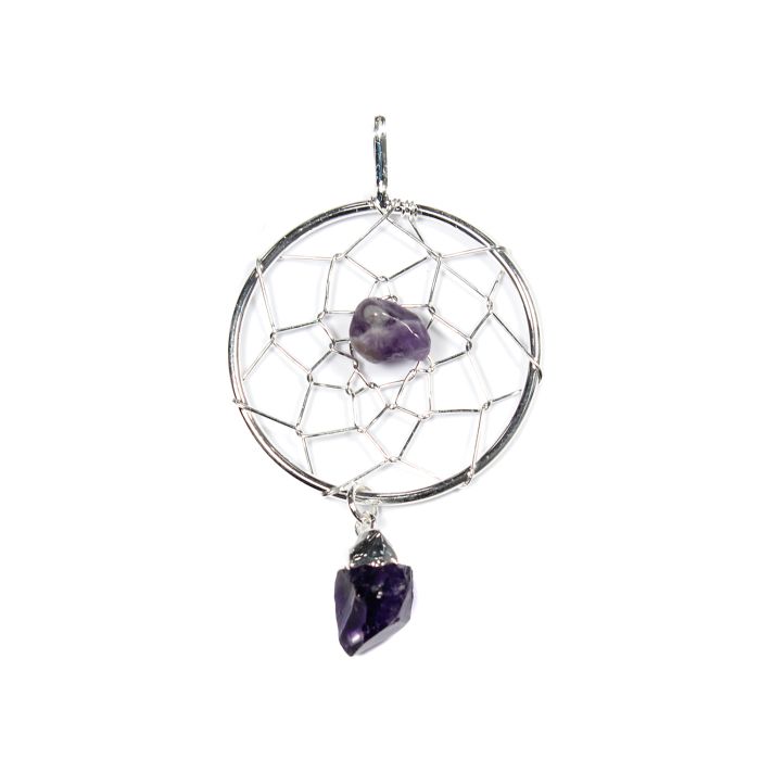 Dream Catcher Pendant with Amethyst Dangle Charm, Silver Plated (1pc) NETT