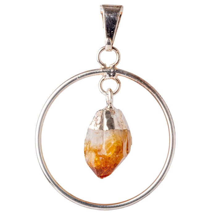 Circle Pendant with Citrine (Heat Treated) Dangle Charm, Silver Plated (1pc) NETT