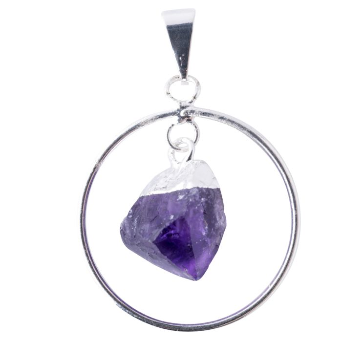 Circle Pendant with Amethyst Dangle Charm, Silver Plated (1pc) NETT