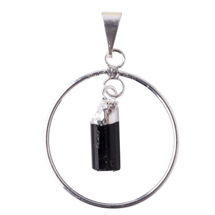 Pendant Ring with Tourmaline Dangle Charm, Silver Plated (1pc) NETT
