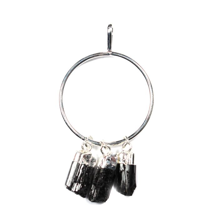 Circle Pendant with 3 Tourmaline Dangle Charms, Silver Plated (1pc) NETT