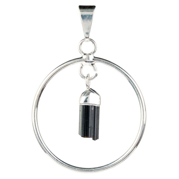 Circle Pendant with Tourmaline Dangle Charm, Silver Plated (1pc) NETT