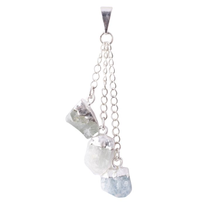 3 Aquamarine Dangle Charms Pendant, Silver Plated (1pc) NETT