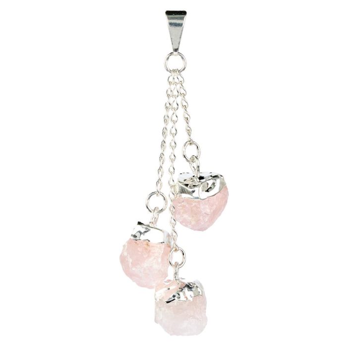 3 Rose Quartz Dangles Charms Pendant, Silver Plated (1pc) NETT