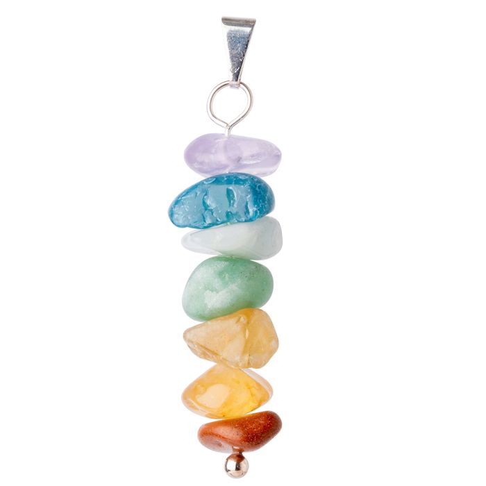 Stacked Chakra Tumbletone Pendant, Silver Plated (1pc) NETT