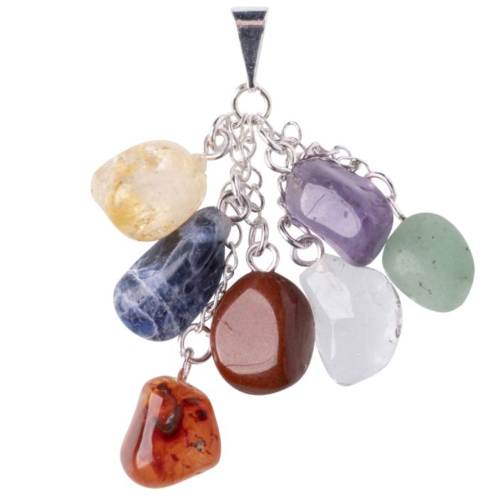 Chakra Tumblestone Chain Pendant with Bail, Silver Plated (1pc) NETT